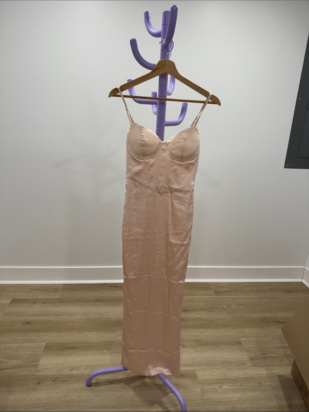 Blush Pink Satin Slip Dress with Built-In Cups